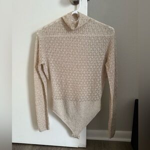 Abercrombie & Fitch Sheer Beige Turtleneck Bodysuit